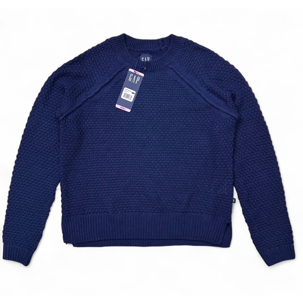 NEW Gap Navy Blue Textured Reverse Stockinette Knit Sweater Long Sleeve Small - Picture 5 of 10